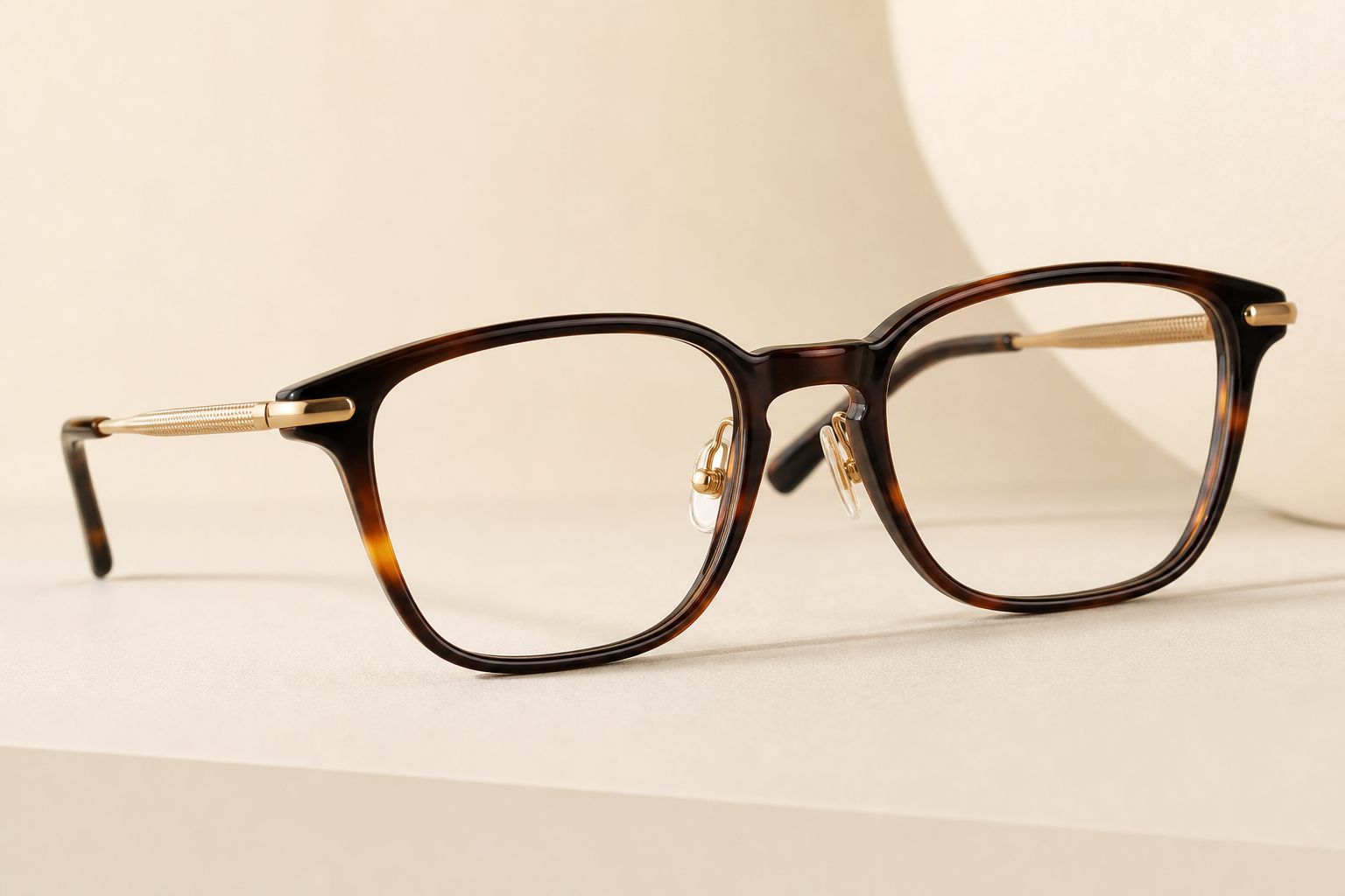 Gafas de diseño en primer plano sobre fondo cálido